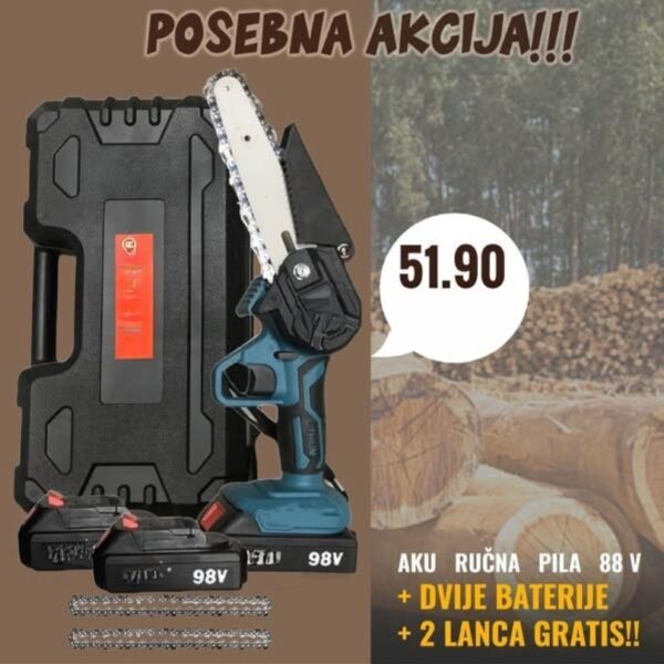 Aku pila sa 2 baterije i 2 lanca (Ful oprema)